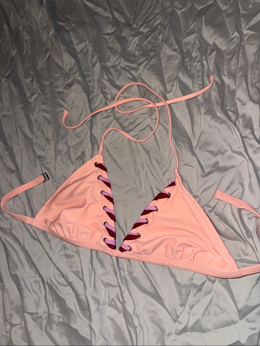 Victoria's Secret Light Pink Lace-Up Triangle Bikini Top